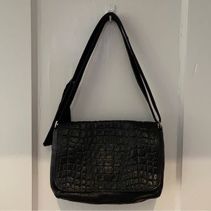Clare V Black Leather Croc Embossed Shoulder Bag